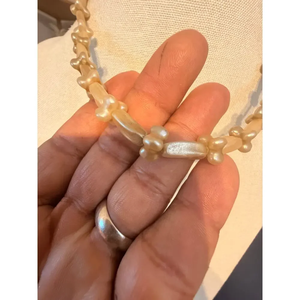 Vintage Faux Pearl & Lucite Bead Necklace 18”